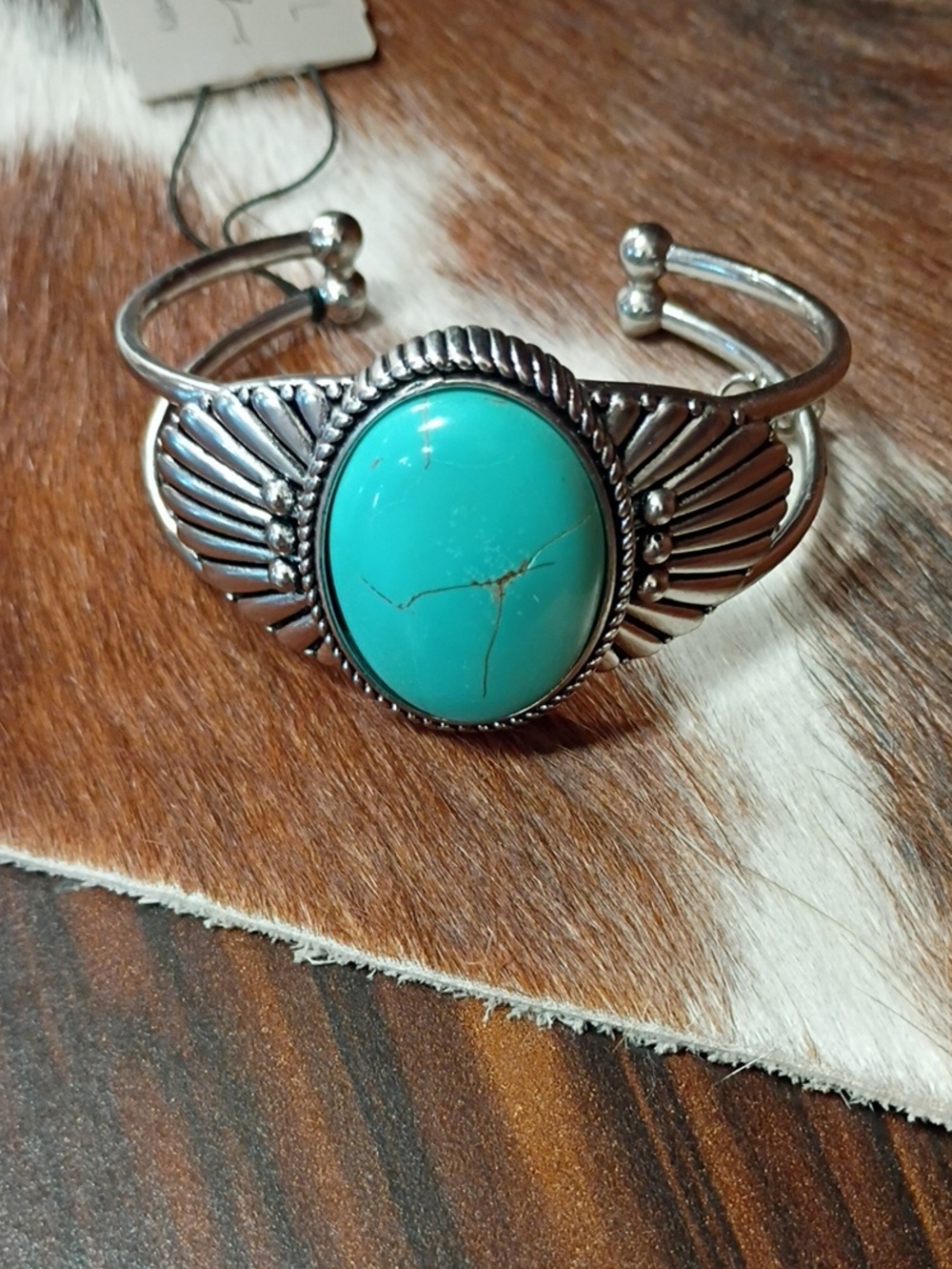 Turquoise Stone Silver Cuff Bracelet - Women Jewelry